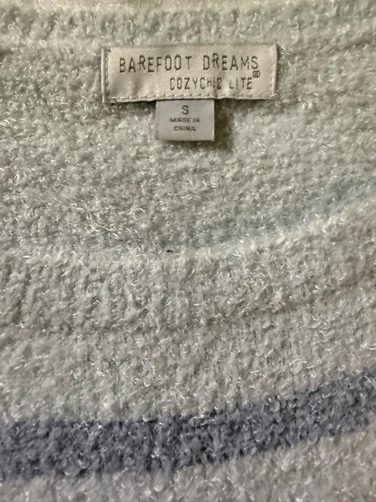 Barefoot Dreams Cozy Light Blue Stripe Women's Sweater - Picture 2 of 5